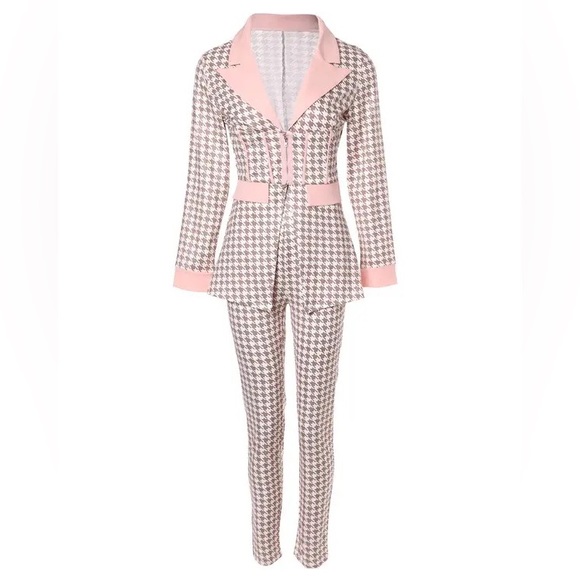 Houndstooth Zip Corset Patch Blazer & Pants Set - NWOT - Picture 5 of 7